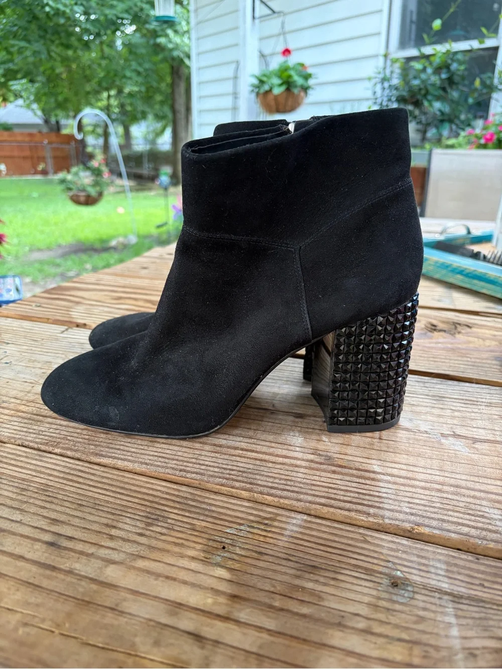 Michael Kors Black Suede Ankle Boots with Studded Block Heel
